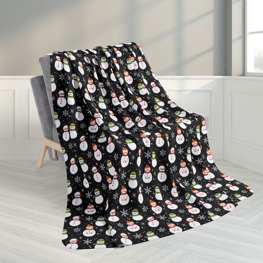 60" × 80" Kwanzaa Snowman Black Fleece Sherpa Blanket