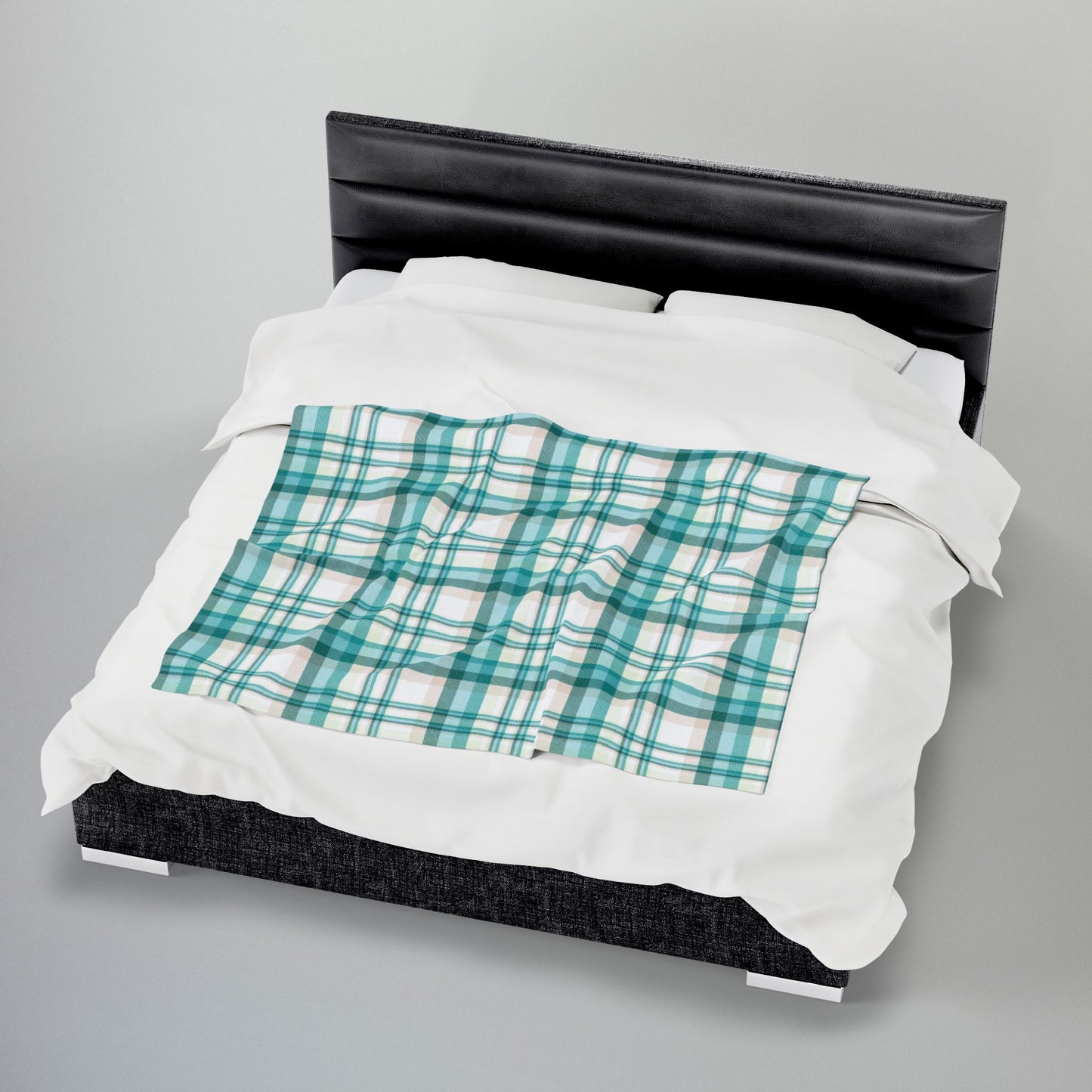 Coastal Teal Plaid Velveteen Plush Blanket
