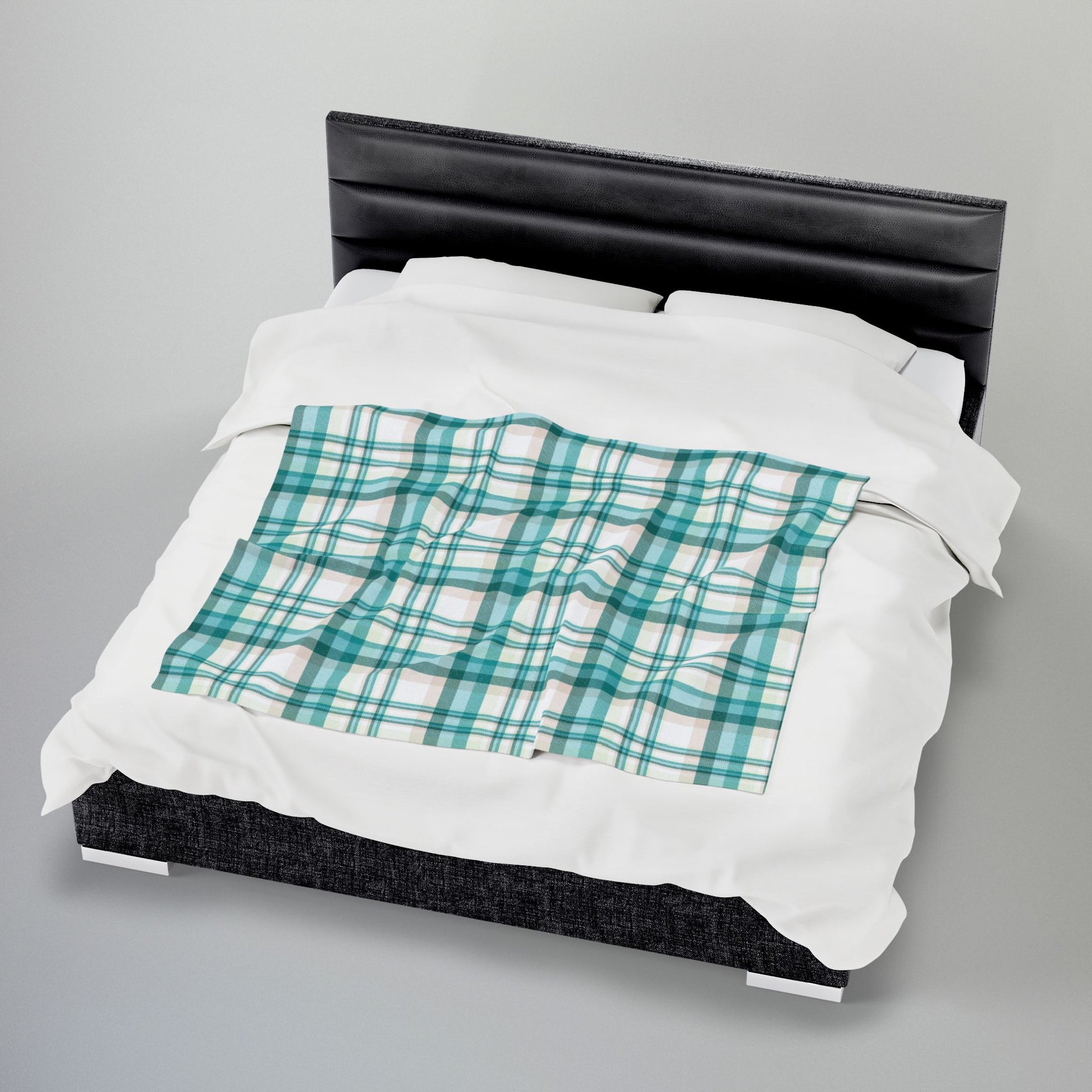 Coastal Teal Plaid Velveteen Plush Blanket