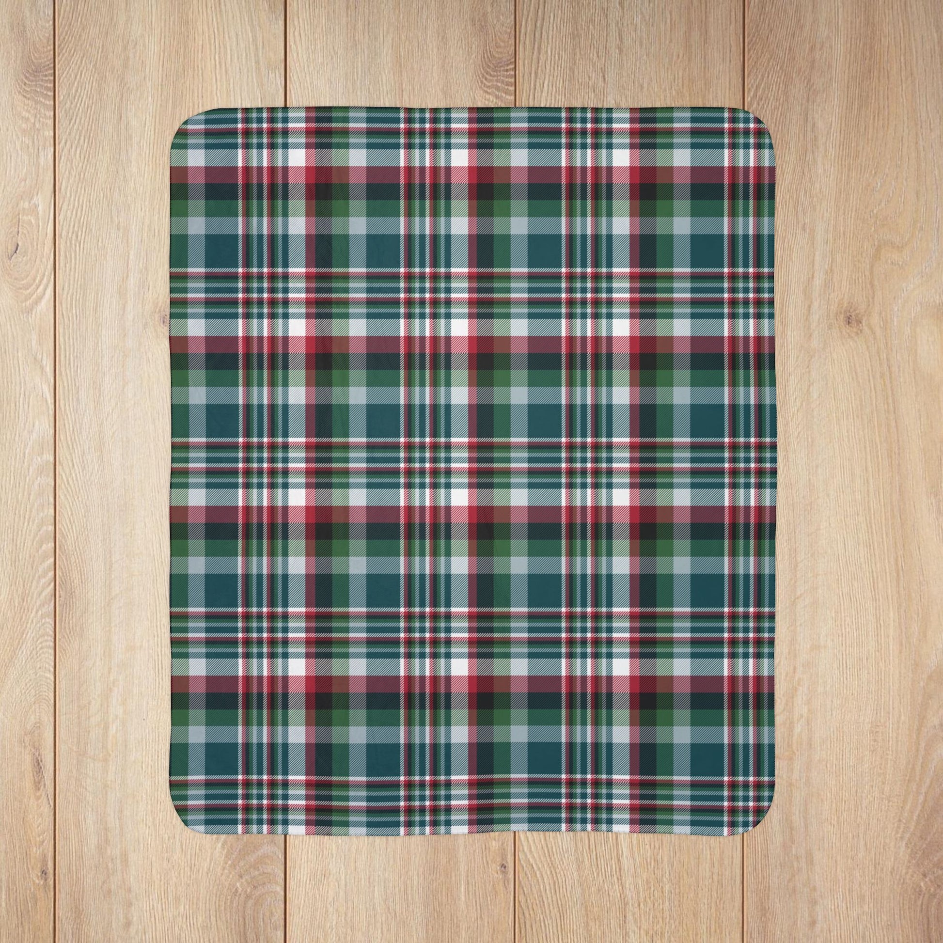 Christmas Midnight Green & Silver Philadelphia Philly PA Plaid Fleece Sherpa Blanket
