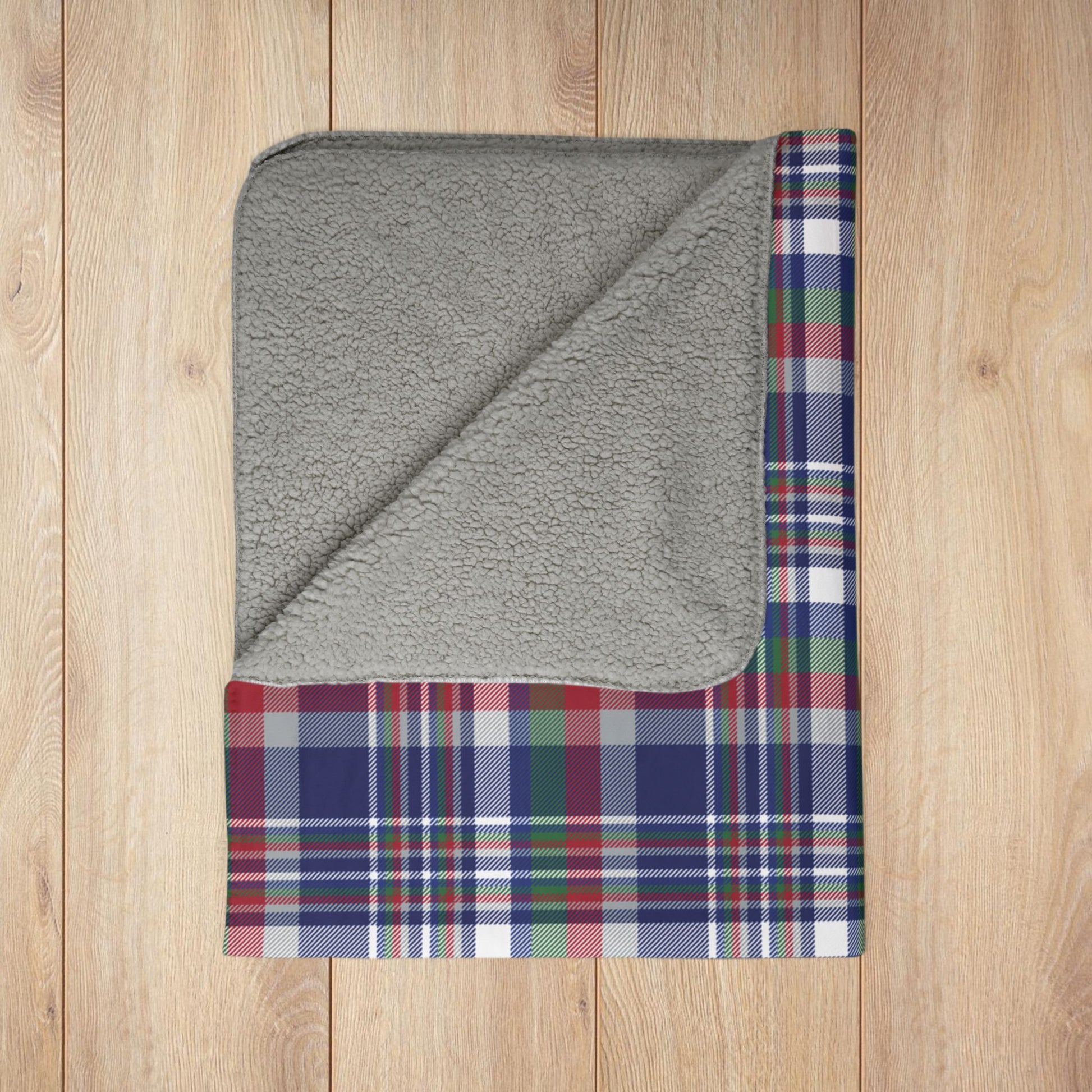 Christmas Blue & Red New York NY Plaid Fleece Sherpa Blanket