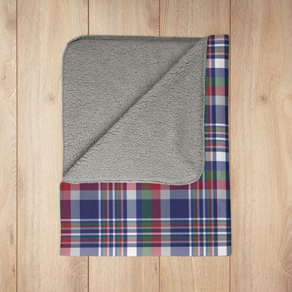 Christmas Blue & Red New York NY Plaid Fleece Sherpa Blanket