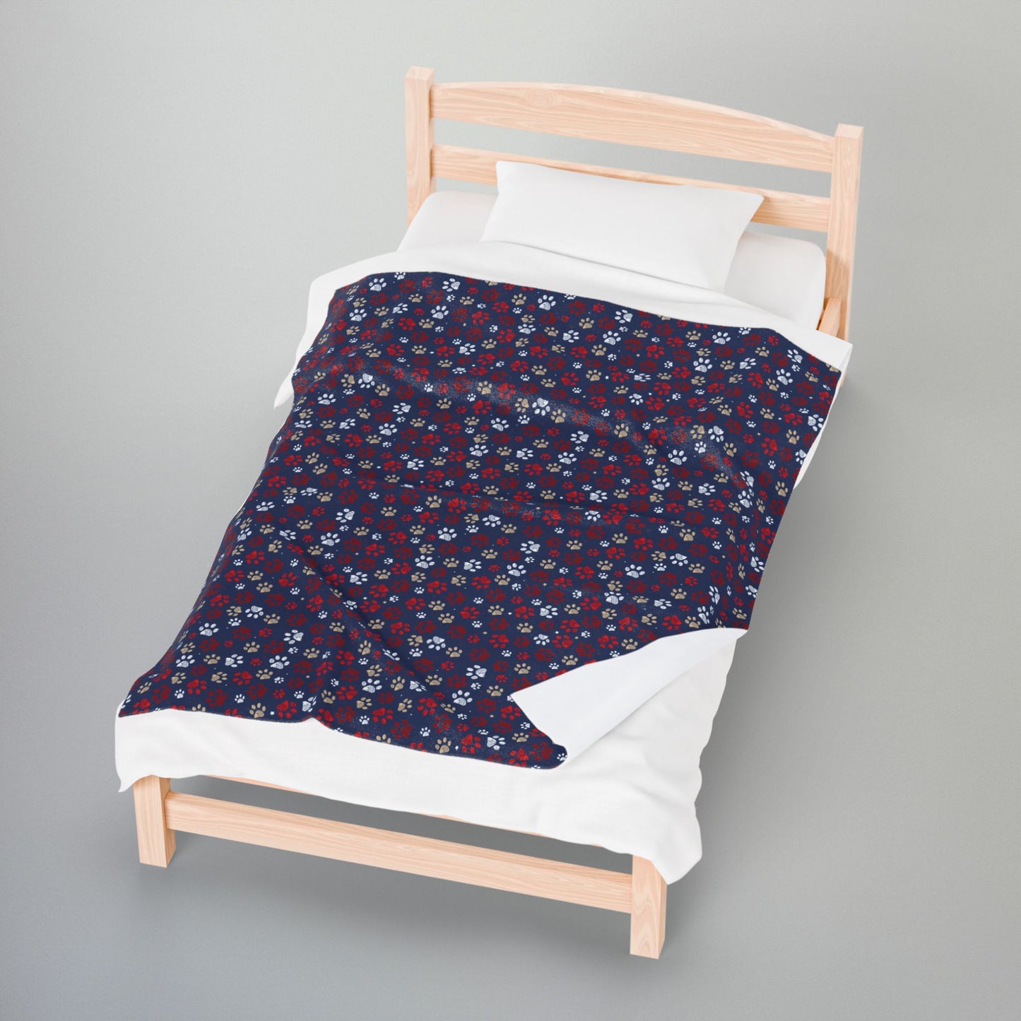 Red & White Ohio Paw Prints Blue Velveteen Plush Blanket