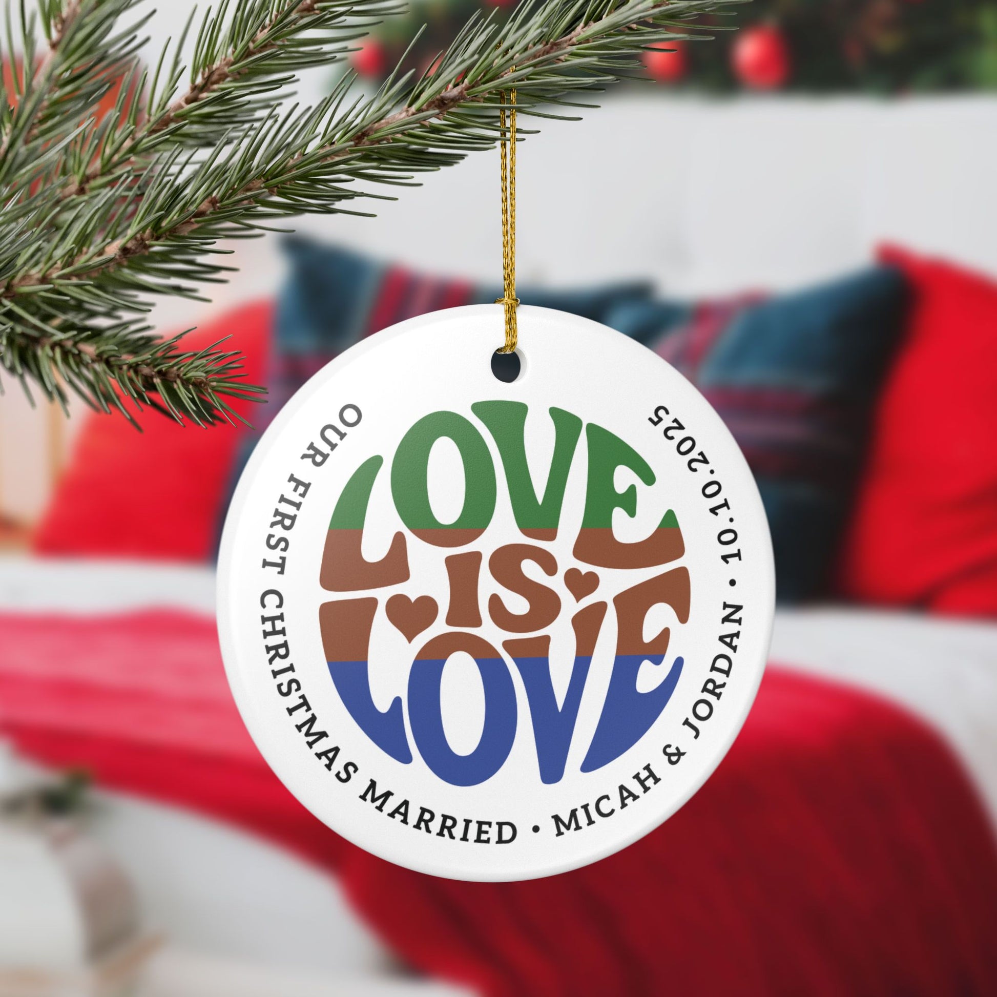 Custom Ceramic Love is Love sapiosexual Pride 2.8" Circle Ornament
