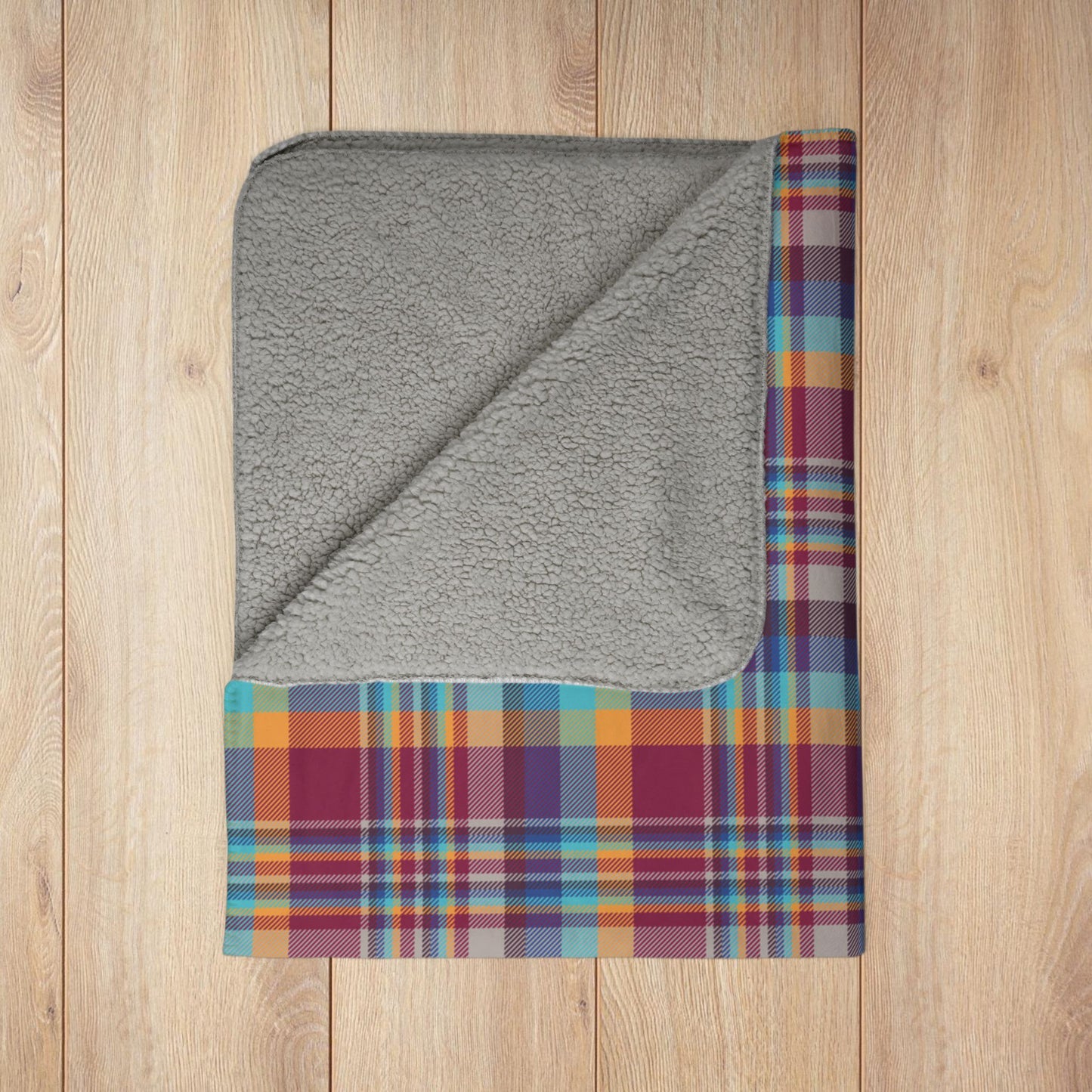Raspberry, Blue, Teal & Purple Mason OH Plaid Fleece Sherpa Blanket