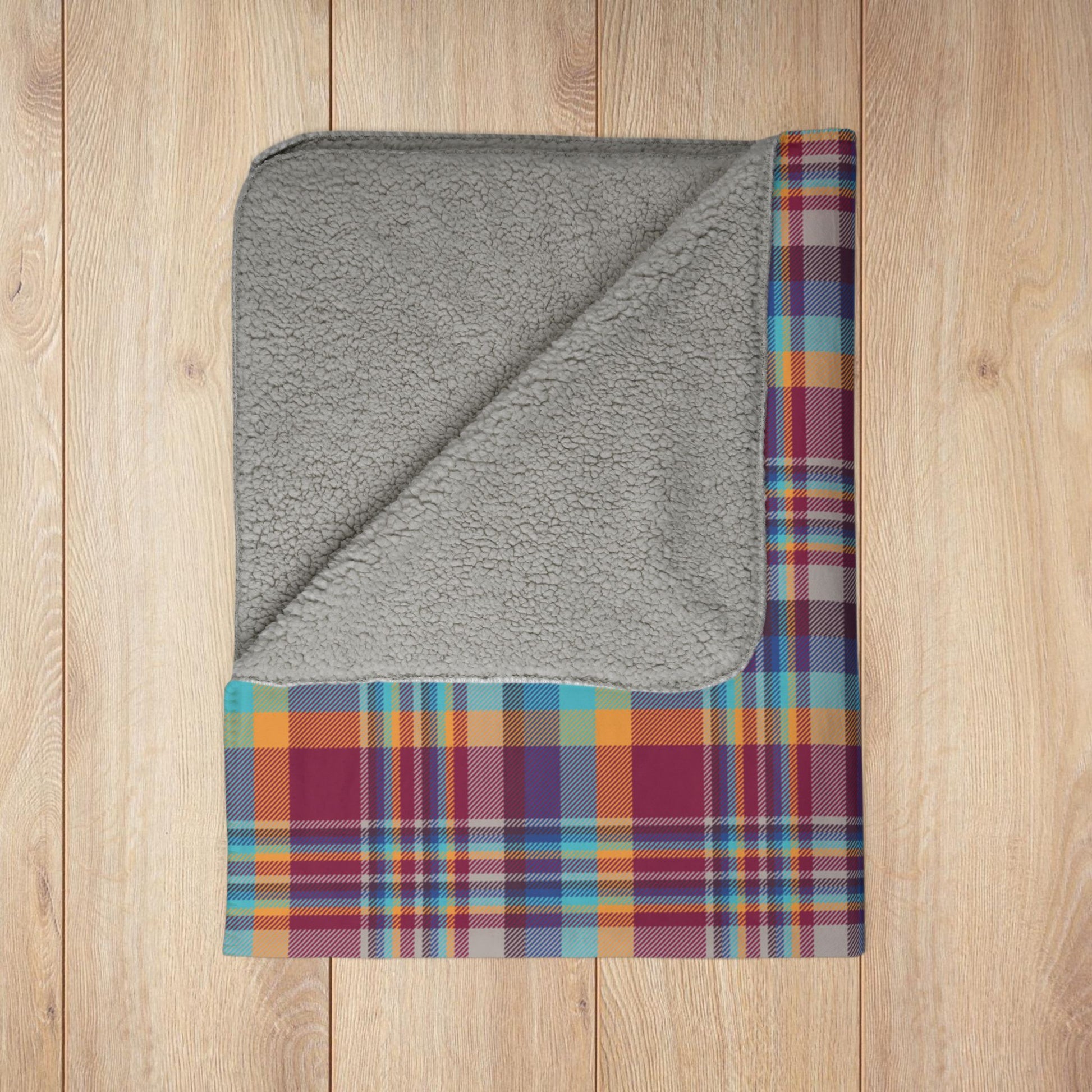 Raspberry, Blue, Teal & Purple Mason OH Plaid Fleece Sherpa Blanket