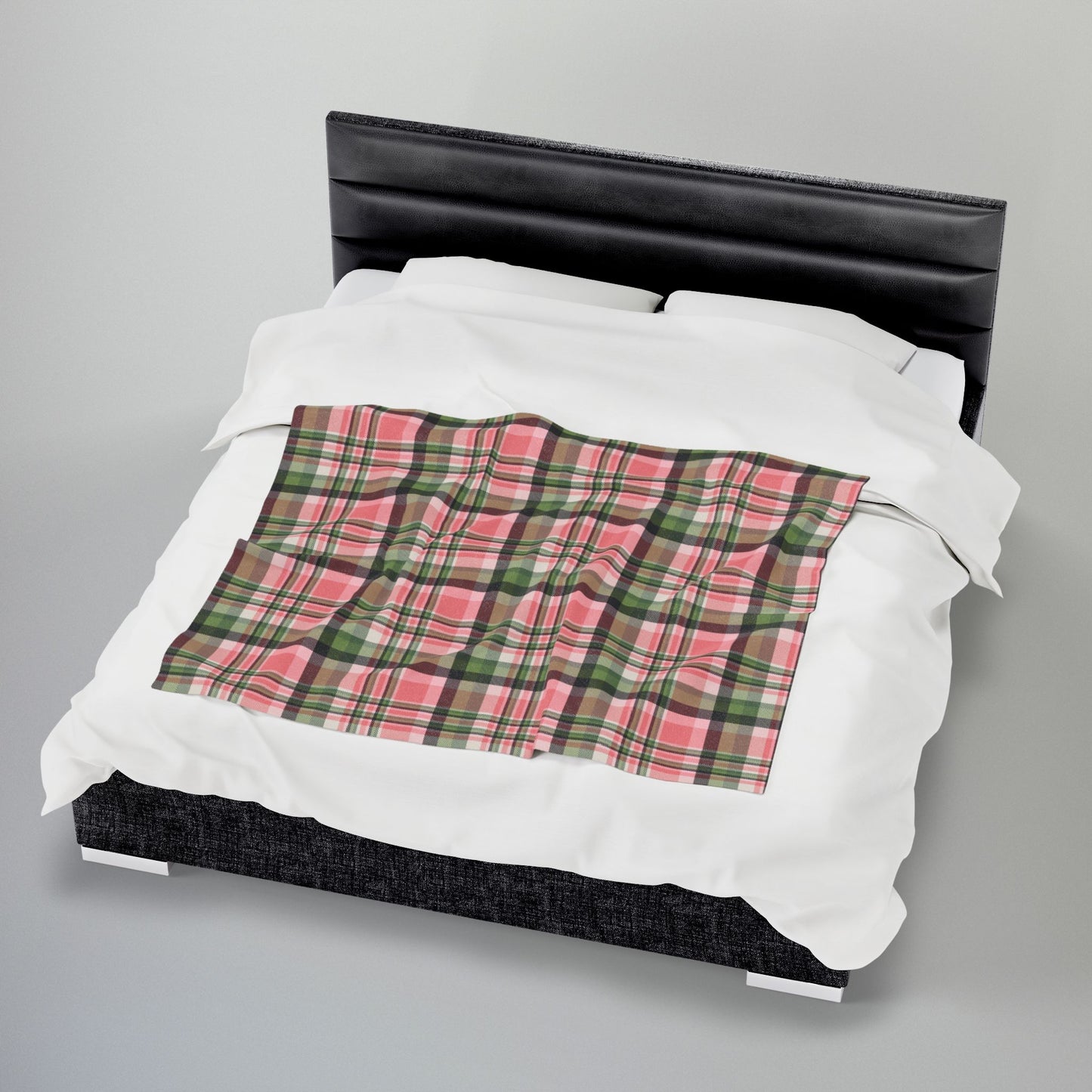 Christmas Pink & Green Plaid Velveteen Plush Blanket