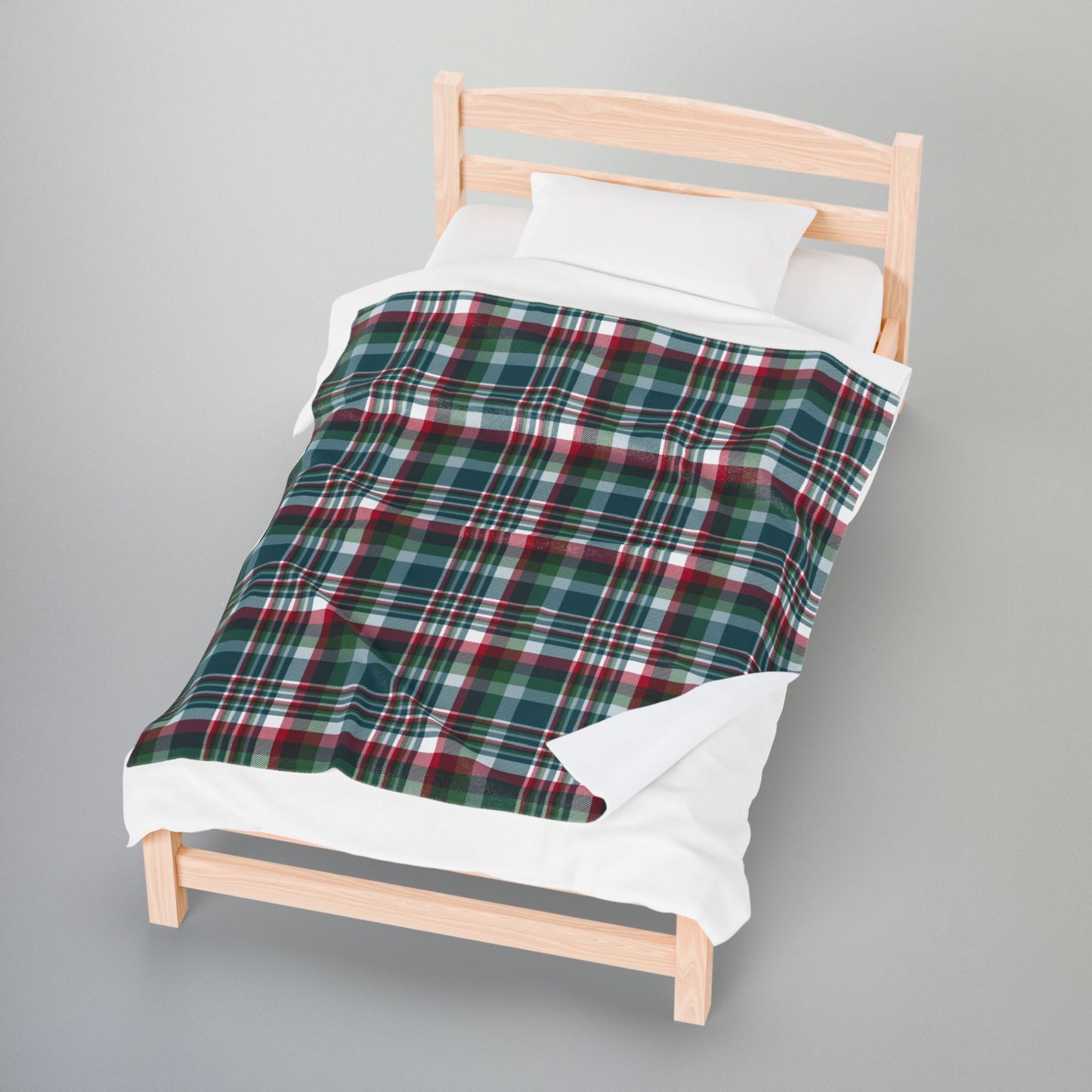 Christmas Kelly Green & Silver Philadelphia PA Plaid Velveteen Plush Blanket