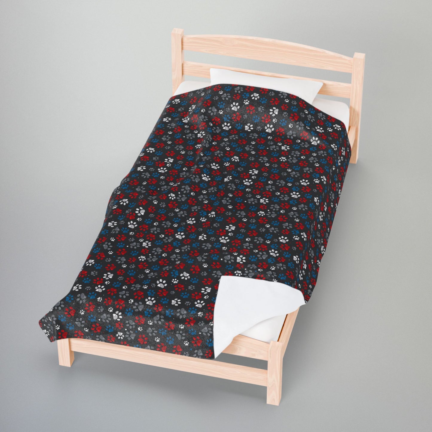 White, Red & Blue Ohio Paw Prints Black Velveteen Plush Blanket