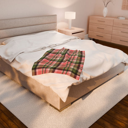 Christmas Pink & Green Plaid Velveteen Plush Blanket