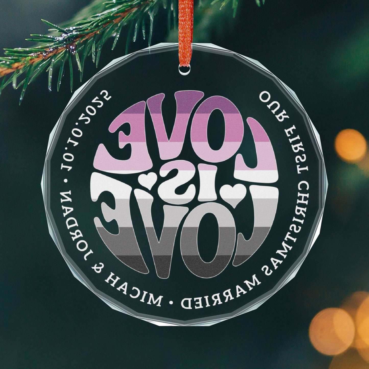 Custom Crystal Love is Love Straight Queer Pride 3" Circle Ornament