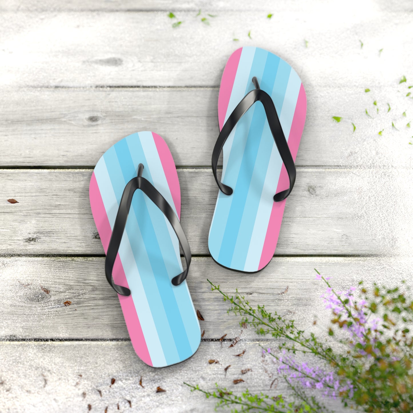 L Black sole Transmasculine Pride Flip Flops
