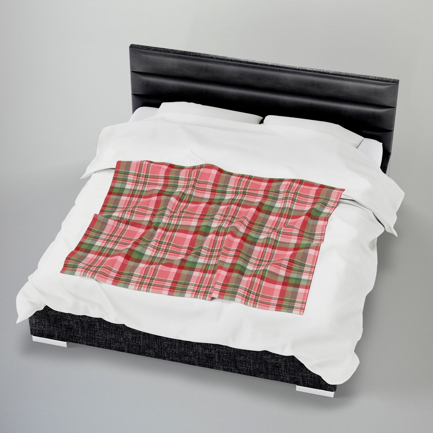 Christmas Pink & Red Plaid Velveteen Plush Blanket