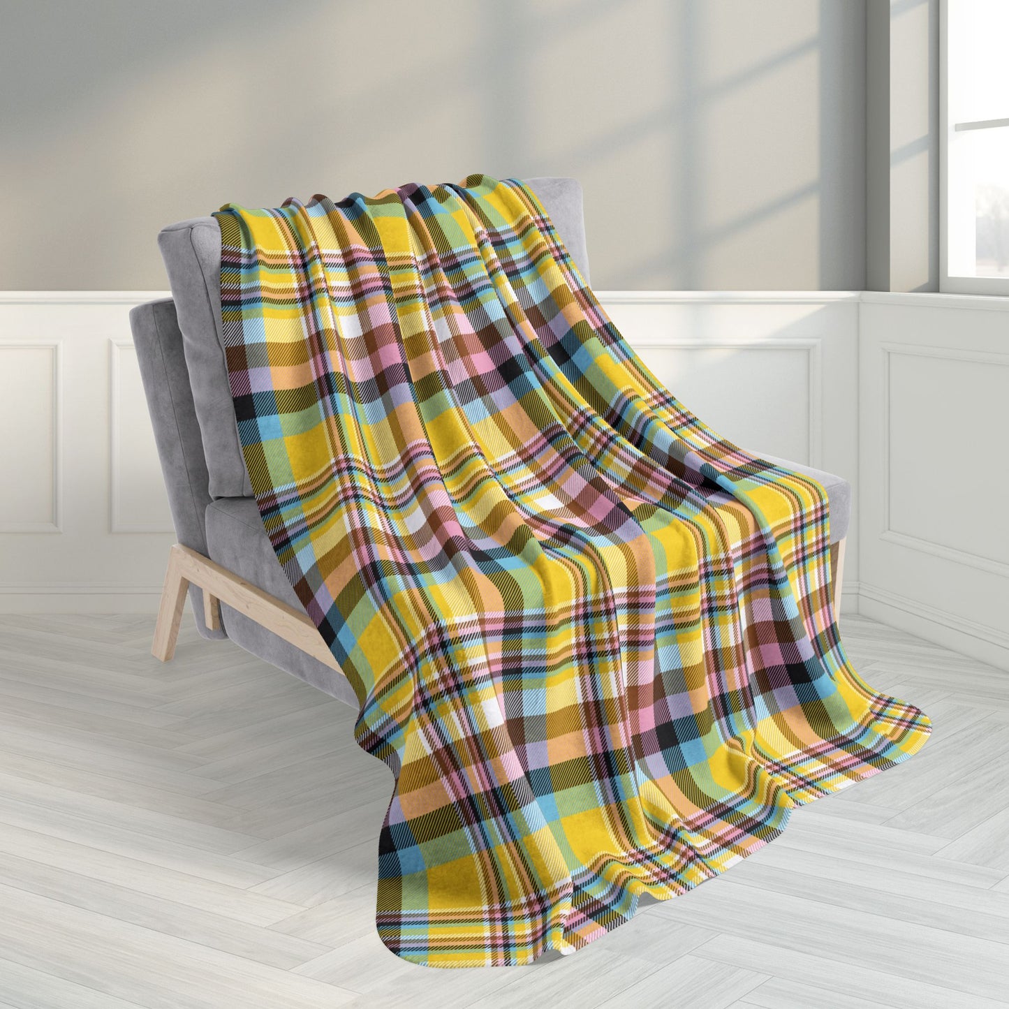 50" × 60" Rainbow Intersex Progress Pride Plaid Fleece Sherpa Blanket