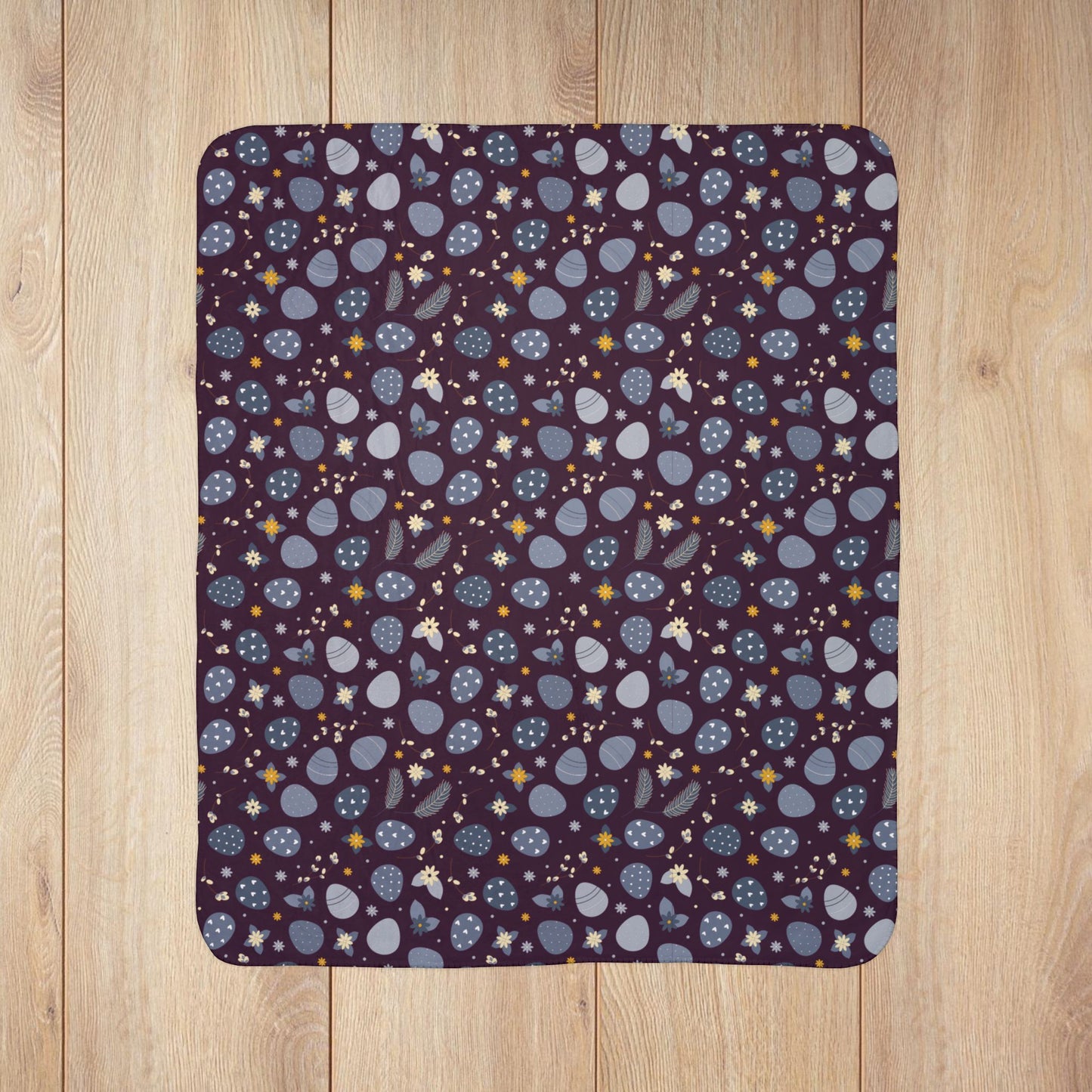 Blue Easter Eggs Purple Fleece Sherpa Blanket
