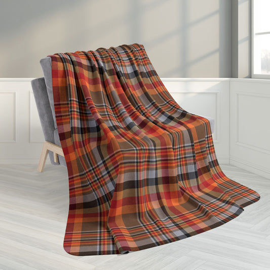 60" × 80" Brown & Orange Gurnee IL Plaid Fleece Sherpa Blanket