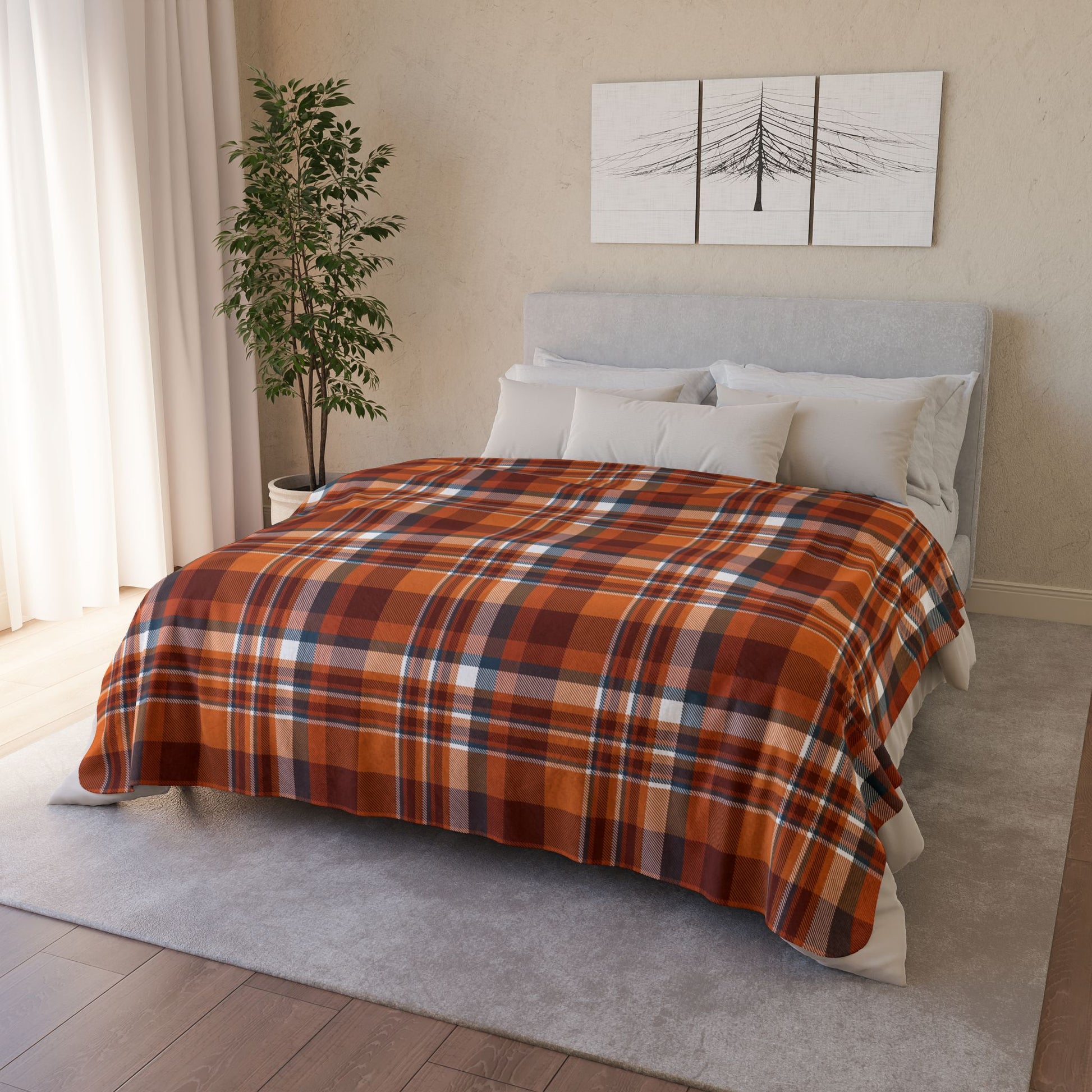 Autumn Blue Plaid Fleece Sherpa Blanket