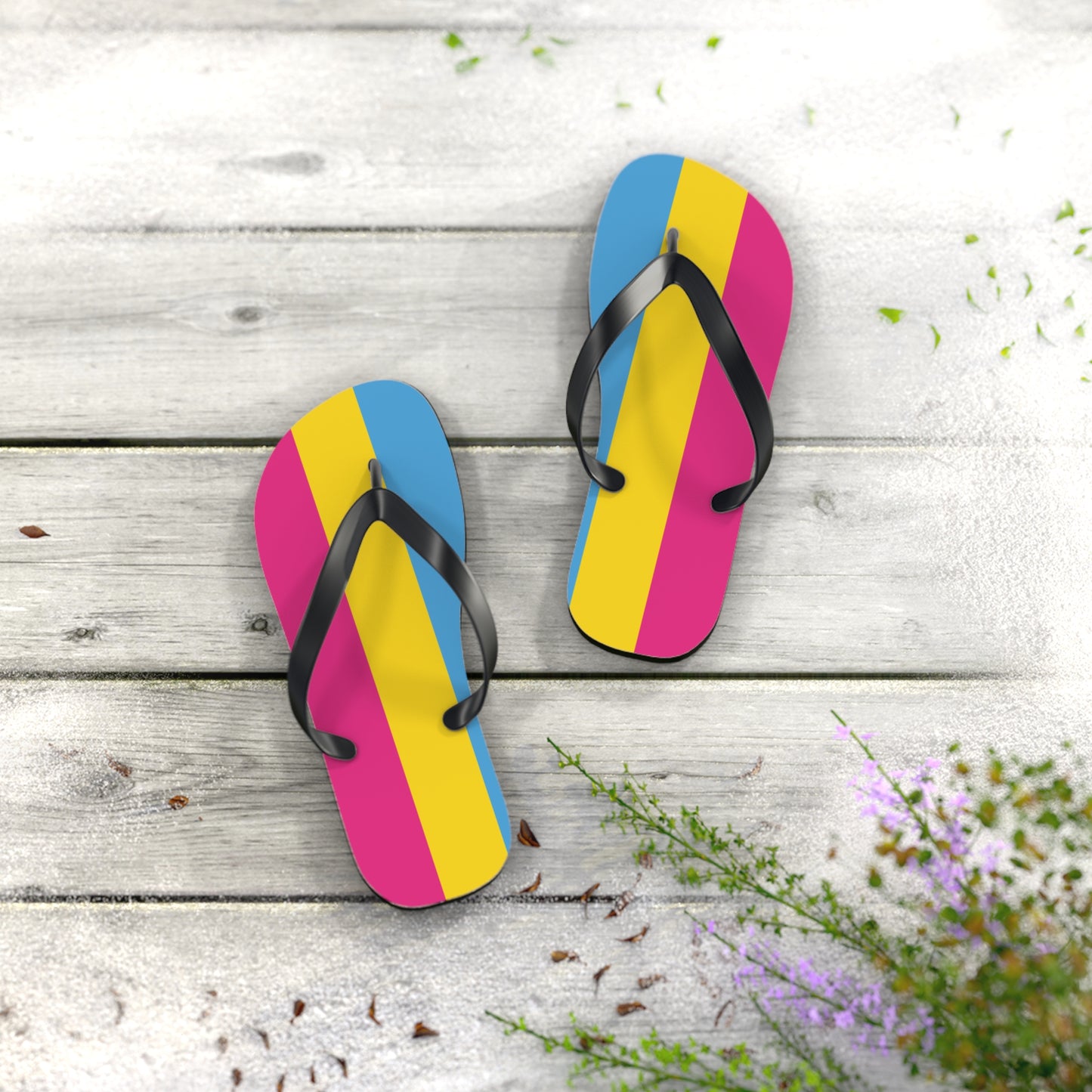 S Black sole Pansexual Pride Flip Flops