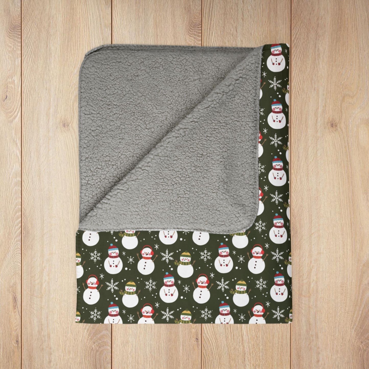 Christmas Red & Green Snowman Olive Fleece Sherpa Blanket