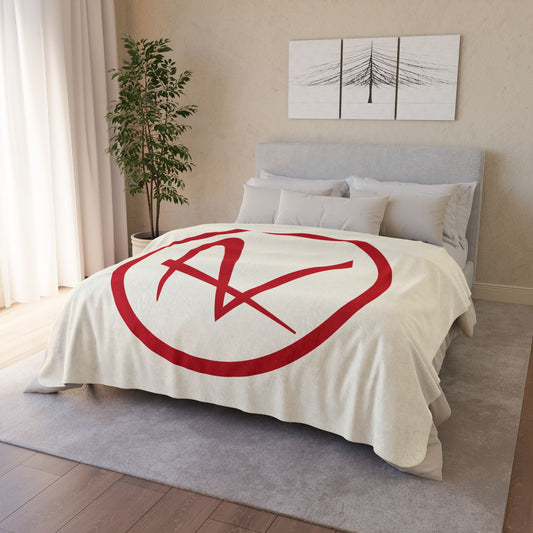 Rambler Red Logo Cream Fleece Sherpa Blanket