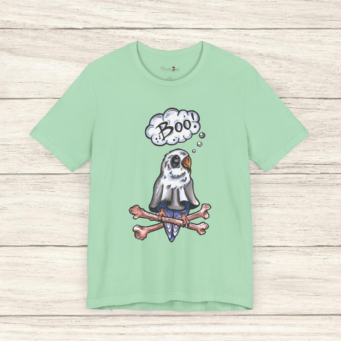 Ghost Lovebird Boo! Hand-Drawn & Hand-Colored Tee