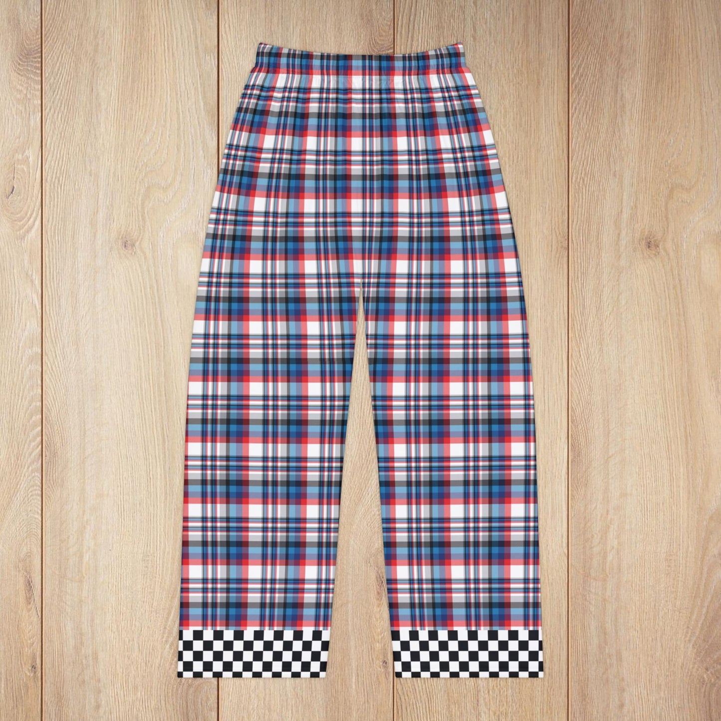 Women’s White, Red, Blue & Grey Plaid with Checkered Edge Ohio Pajama Pants