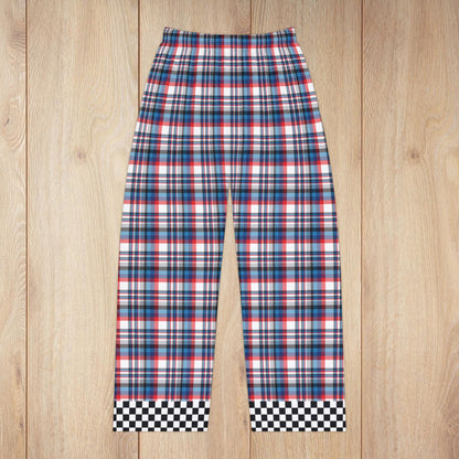 Women’s White, Red, Blue & Grey Plaid with Checkered Edge Ohio Pajama Pants