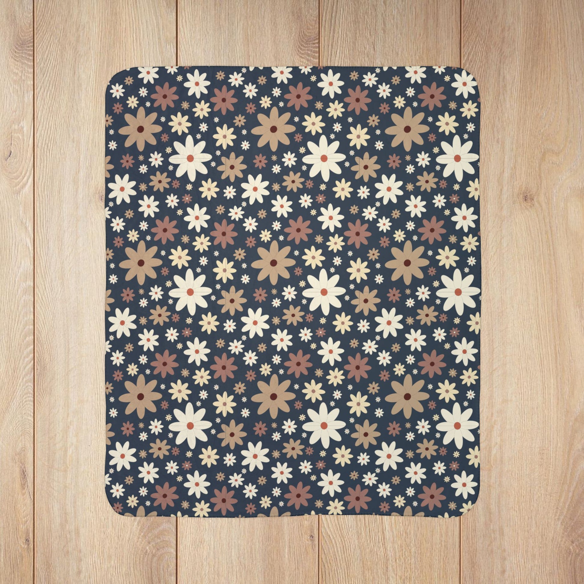 Dark Blue Daisies Fleece Sherpa Blanket