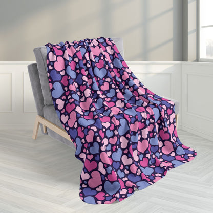 50" × 60" Omnisexual Pride Valentine’s Day Hearts Navy Blue Fleece Sherpa Blanket
