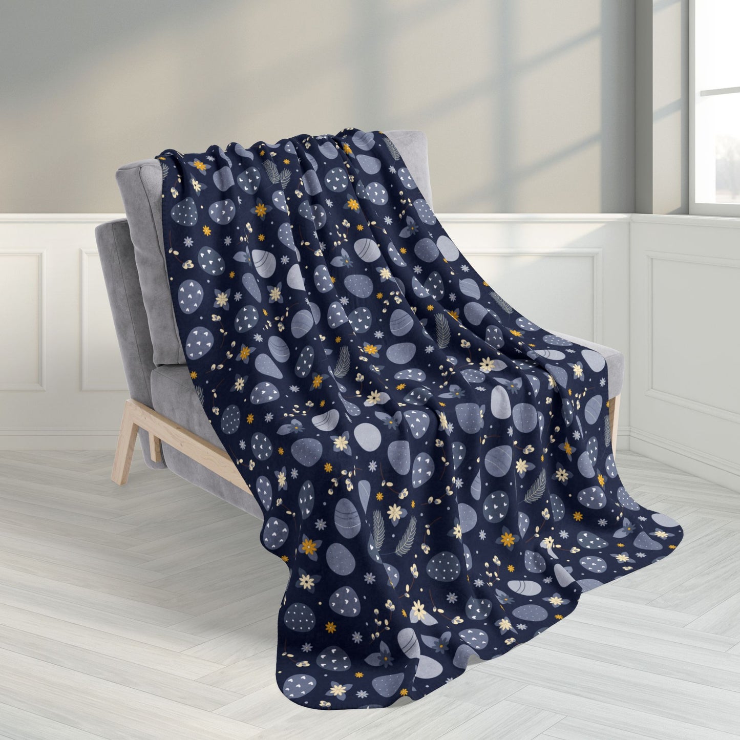 Blue Easter Eggs Navy Fleece Sherpa Blanket