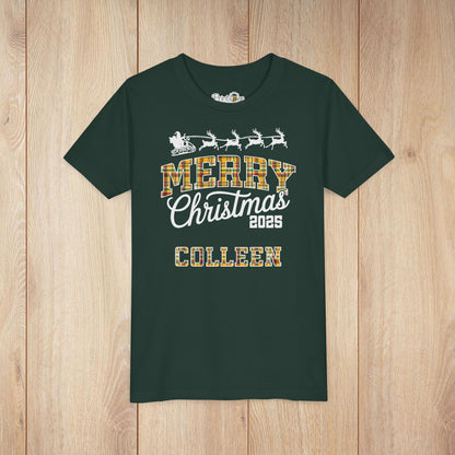 Custom Christmas Green & Gold Green Bay WI Plaid Kids Tee Youth Pajama Top