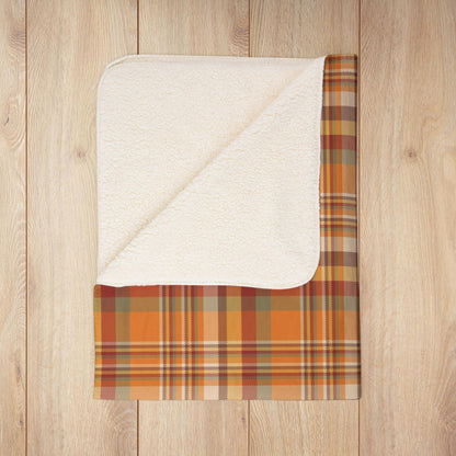 Autumn Orange Plaid Fleece Sherpa Blanket