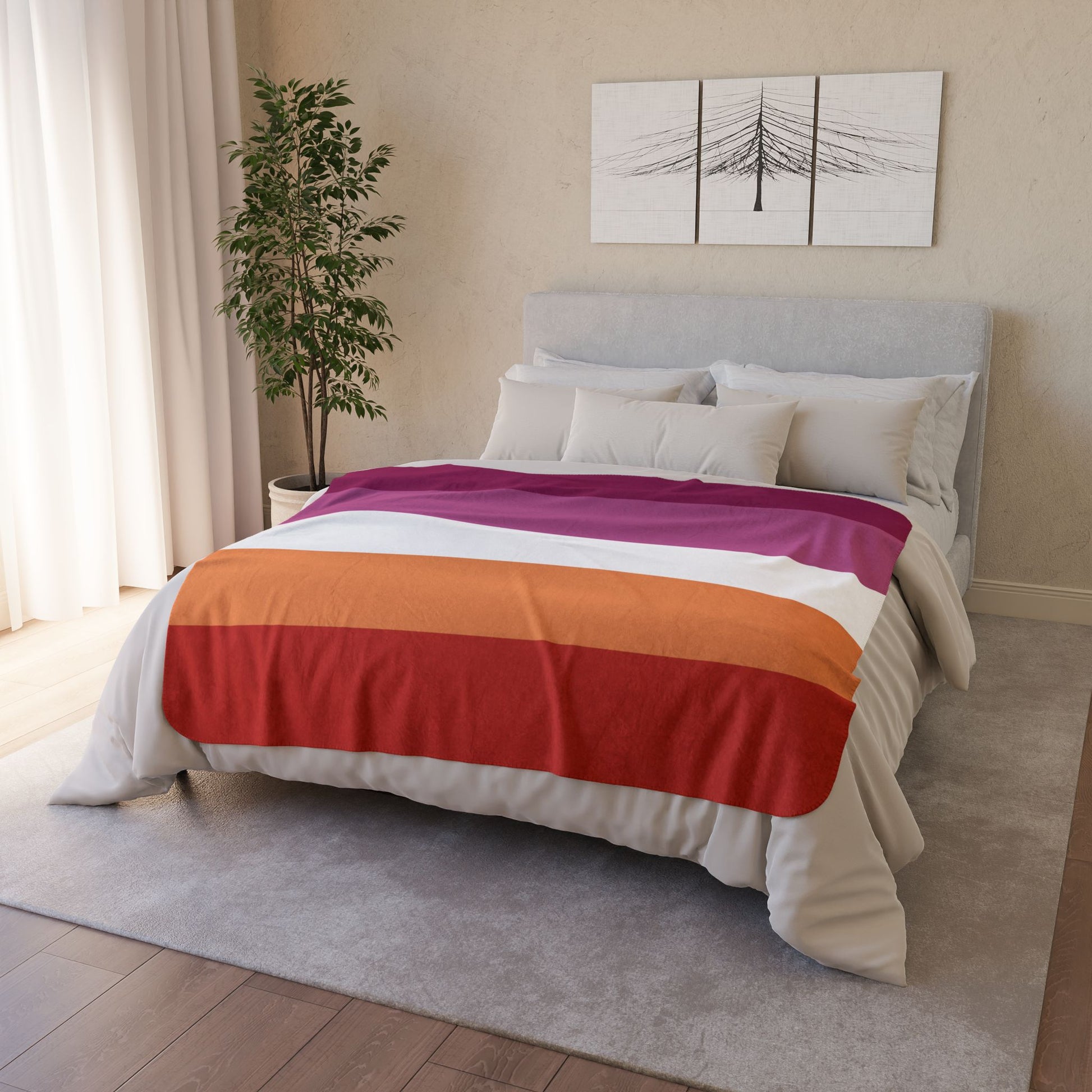 50" × 60" Grey Lesbian Sunset Pride Flag Fleece Sherpa Blanket