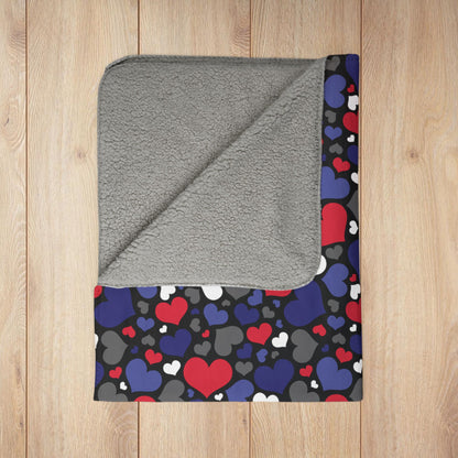 Leather Pride Valentine’s Day Hearts Black Fleece Sherpa Blanket