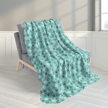 50" × 60" Seagreen Paw Prints Fleece Sherpa Blanket