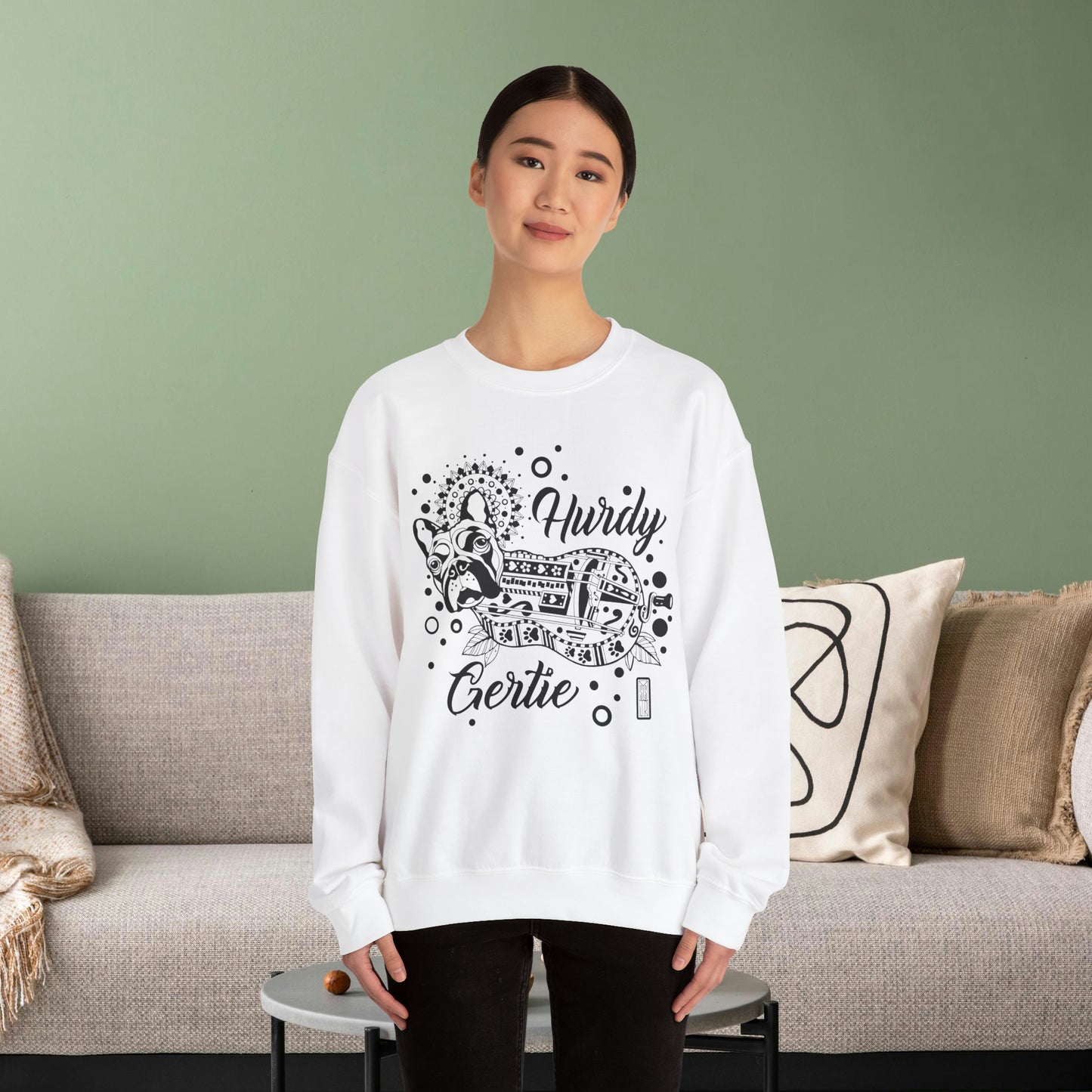 Hurdy Gertie Crew Neck Sweatshirt, Frenchton Dog Line Art Sweat Shirt