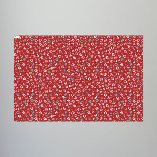 MCM Christmas Pink, Green & Teal Paw Print Gift Wrapping Paper Roll