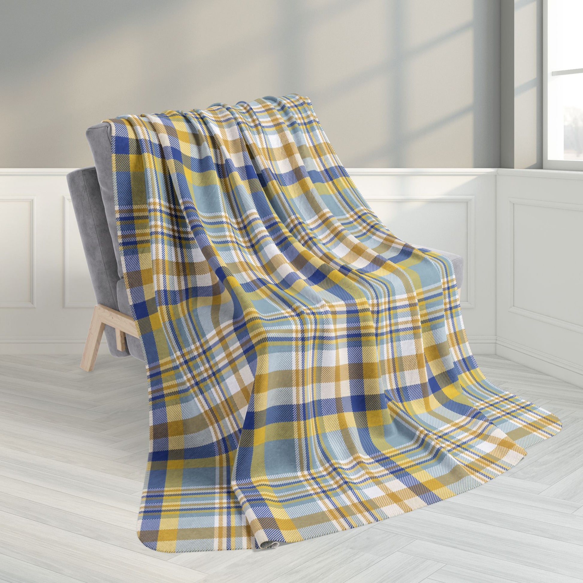 60" × 80" Hanukkah Light Blue Plaid Fleece Sherpa Blanket