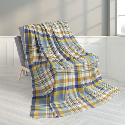 60" × 80" Hanukkah Light Blue Plaid Fleece Sherpa Blanket