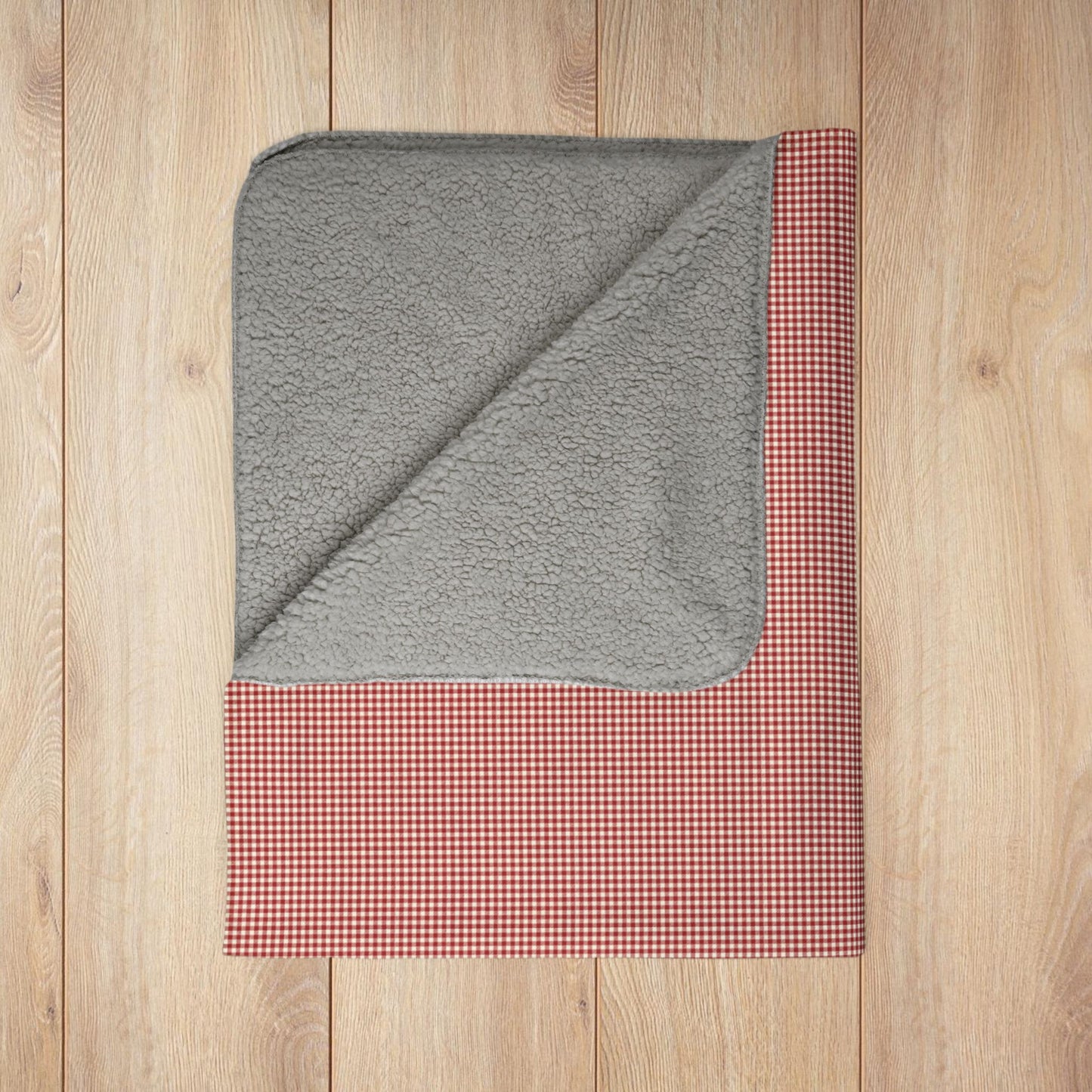 Burgundy & Cream Gingham Fleece Sherpa Blanket