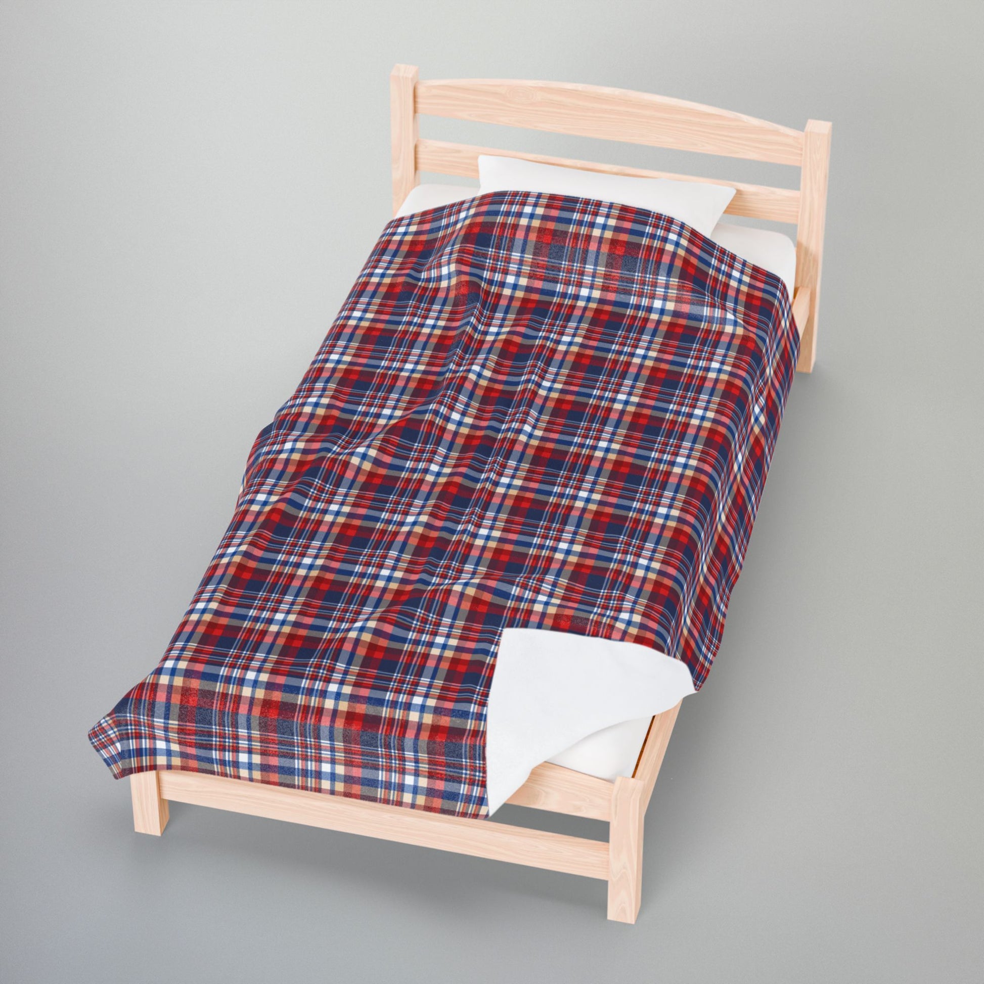 Blue, Red & White Ohio Plaid Velveteen Plush Blanket