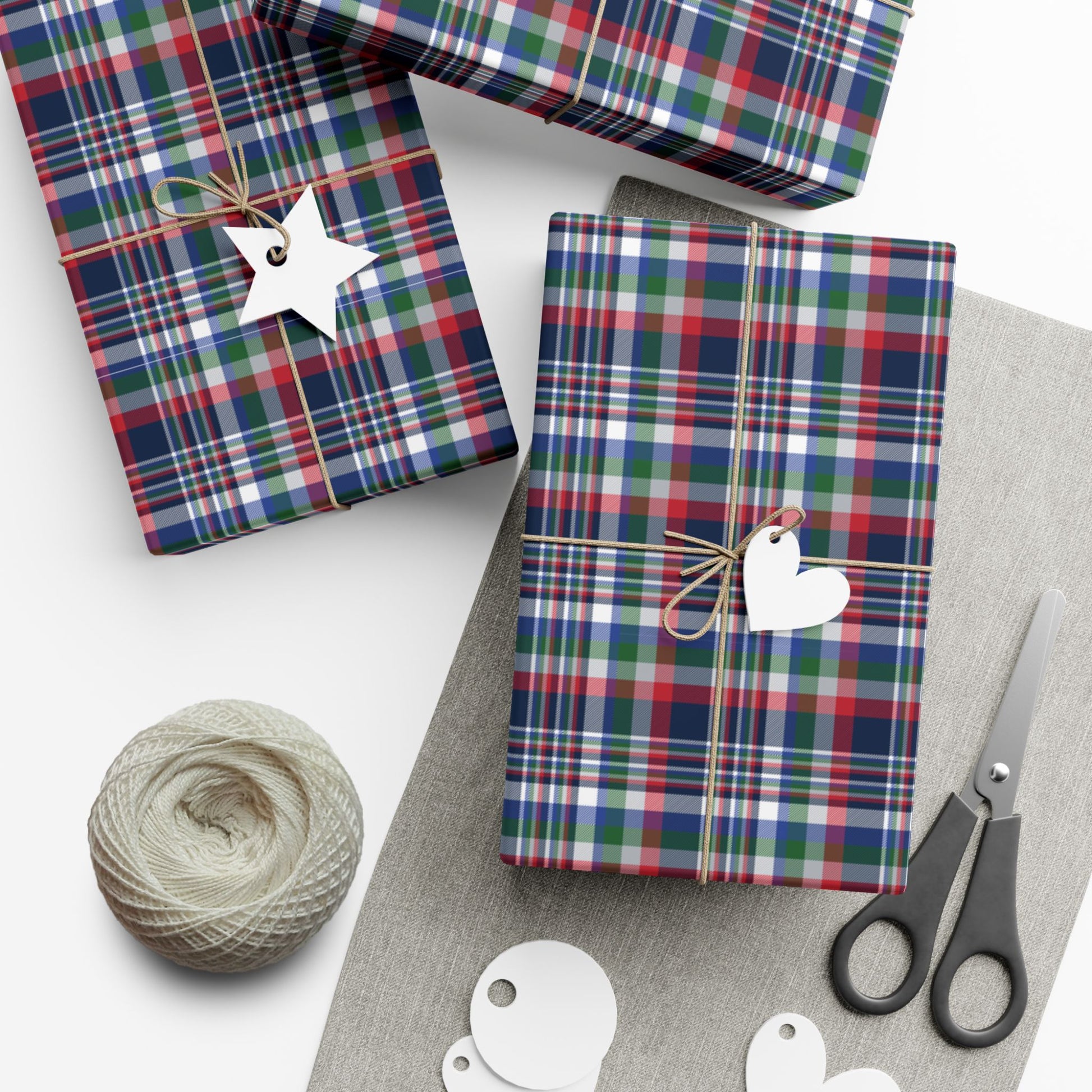 29'' x 72" Satin Christmas Red, White & Blue New England Boston MA Plaid Gift Wrapping Paper Roll