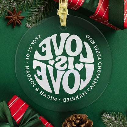 Custom Glass Love is Love Gay Men 5-Stripe Pride 3.5" Circle Ornaments