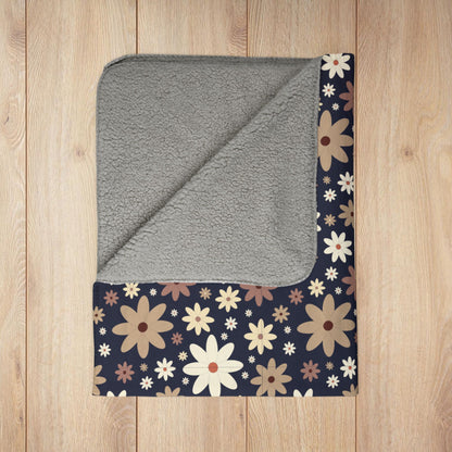 Daisies Fleece Sherpa Navy Blue Blanket