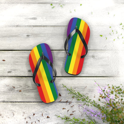 S Black sole Rainbow Pride Flip Flops