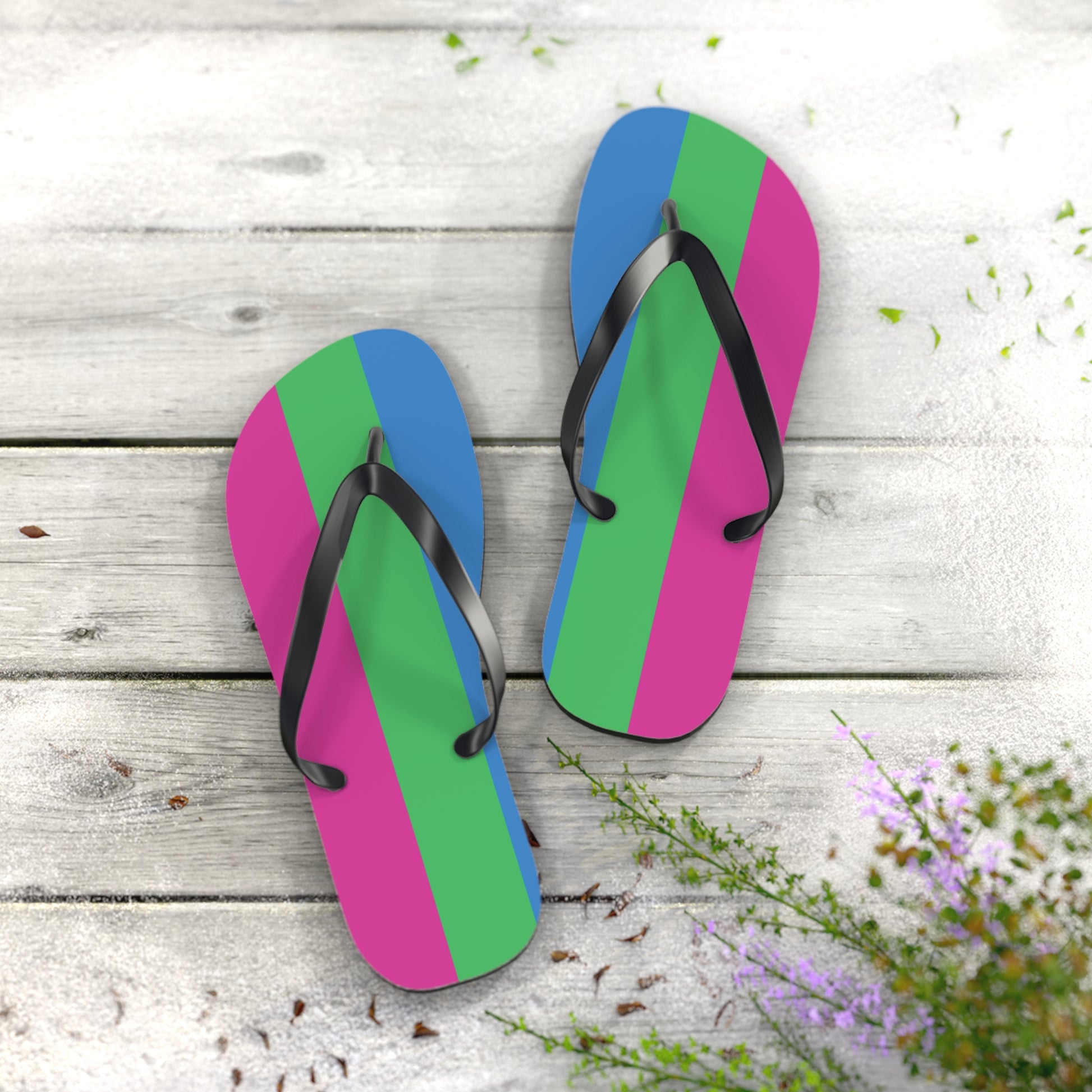 XL Black sole Polysexual Pride Flip Flops