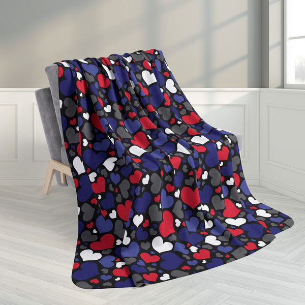 60" × 80" Leather Pride Hearts Black Fleece Sherpa Blanket
