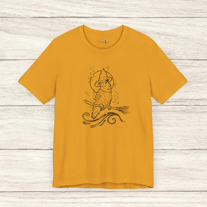 Lovebird Witch on a Broom, Line Art Tee