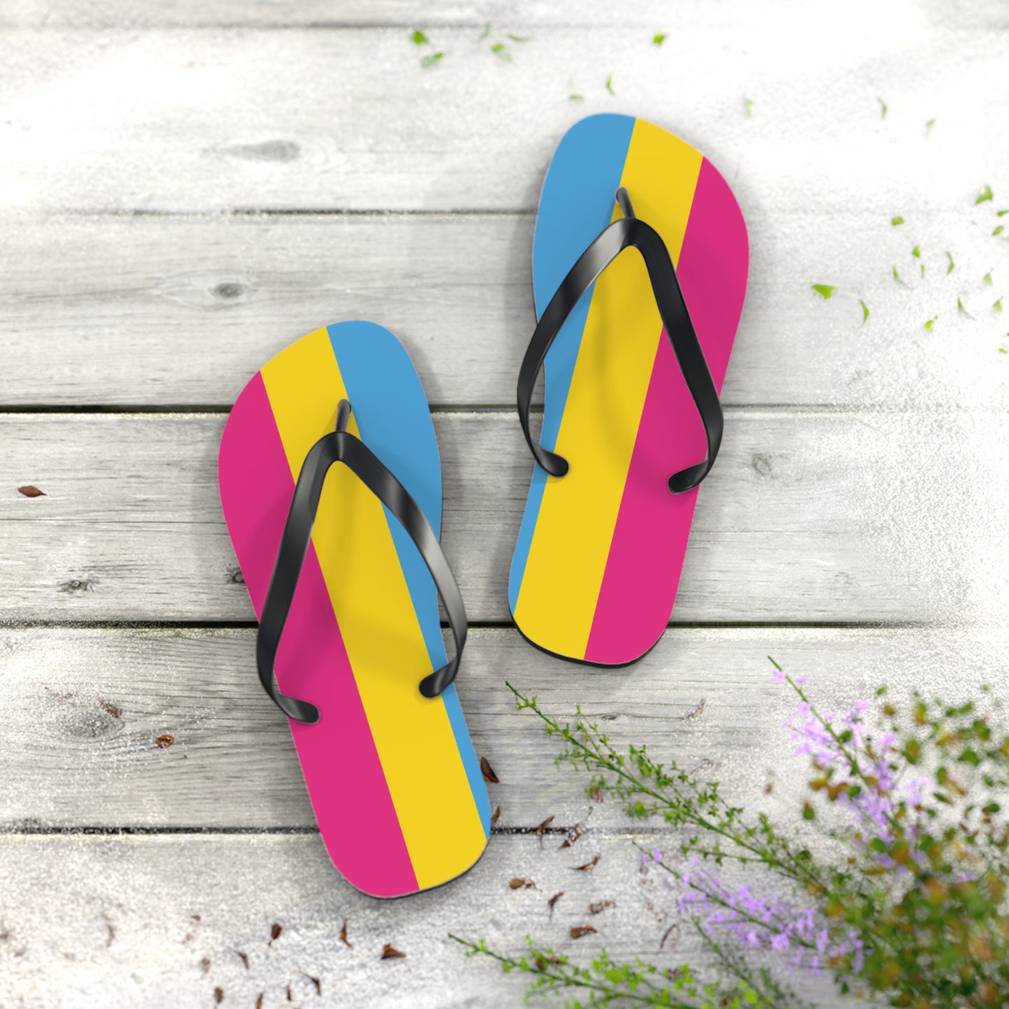 L Black sole Pansexual Pride Flip Flops