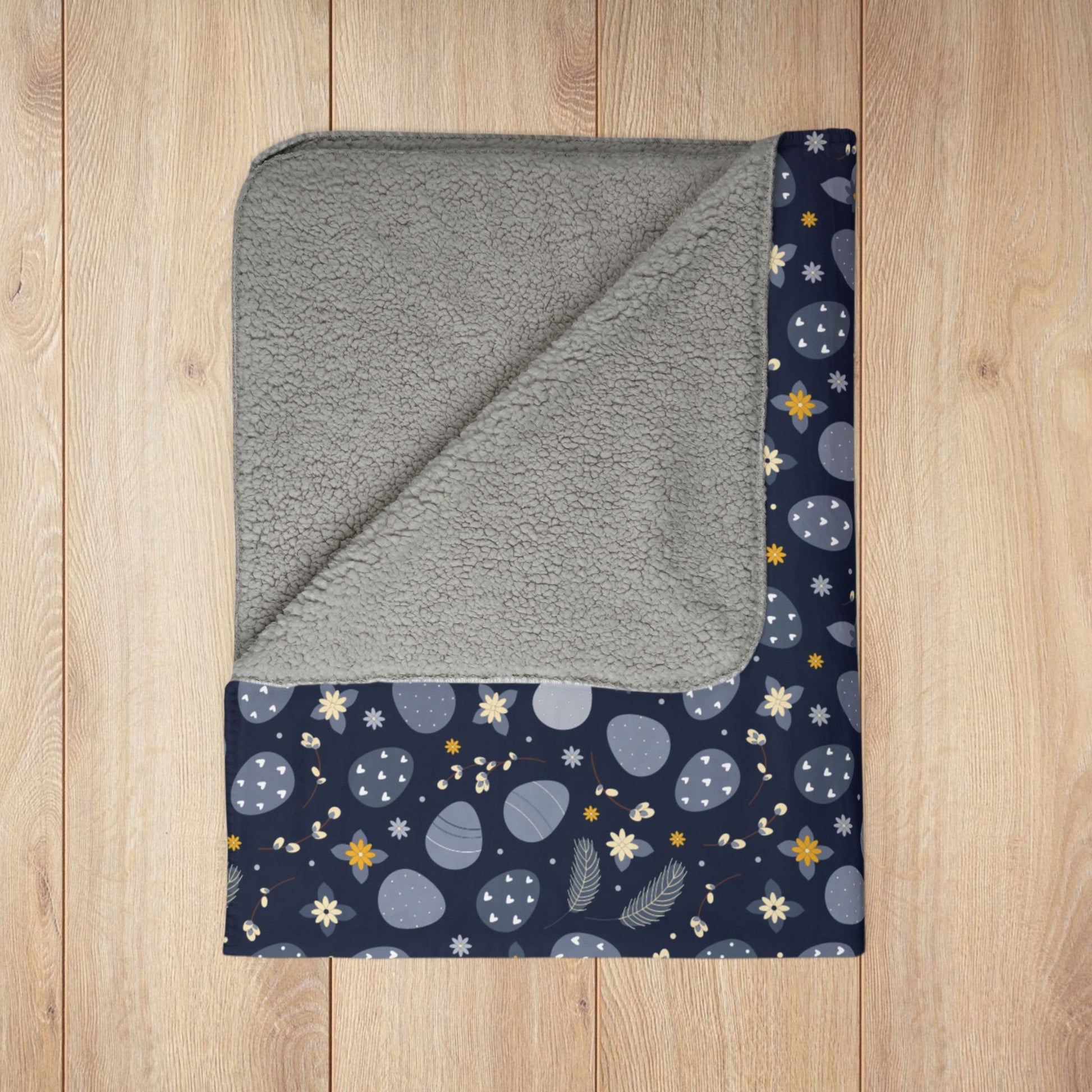 Blue Easter Eggs Navy Fleece Sherpa Blanket
